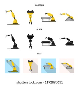 Vector design of robot and factory logo. Collection of robot and space stock symbol for web.