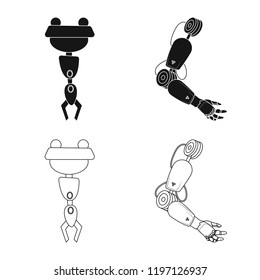 Vector design of robot and factory logo. Set of robot and space vector icon for stock.