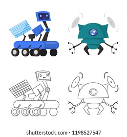 Vector design of robot and factory logo. Set of robot and space vector icon for stock.