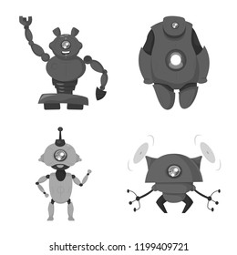 Vector design of robot and factory logo. Set of robot and space stock symbol for web.