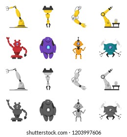 Vector design of robot and factory logo. Set of robot and space stock symbol for web.