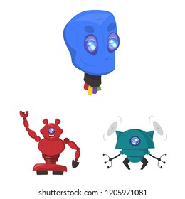 Vector design of robot and factory logo. Collection of robot and space stock symbol for web.