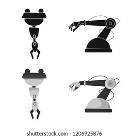 Vector design of robot and factory logo. Set of robot and space stock symbol for web.