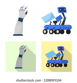 Vector design of robot and factory logo. Collection of robot and space stock symbol for web.