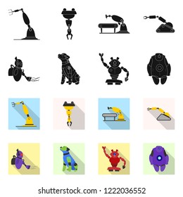 Vector design of robot and factory logo. Collection of robot and space stock symbol for web.