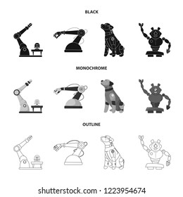 Vector design of robot and factory logo. Set of robot and space stock symbol for web.