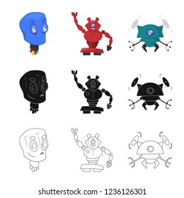 Vector design of robot and factory logo. Set of robot and space stock symbol for web.
