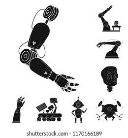 Vector design of robot and factory sign. Collection of robot and space stock symbol for web.