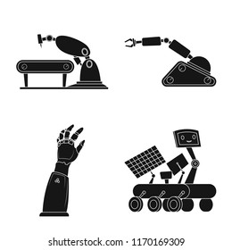 Vector design of robot and factory sign. Collection of robot and space vector icon for stock.
