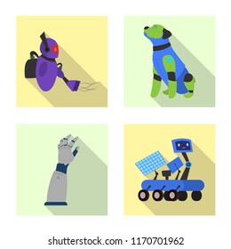 Vector design of robot and factory sign. Set of robot and space vector icon for stock.