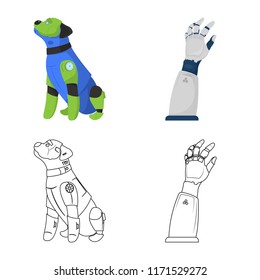Vector design of robot and factory sign. Set of robot and space stock vector illustration.