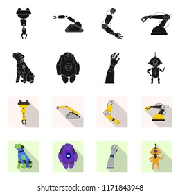 Vector design of robot and factory sign. Set of robot and space vector icon for stock.