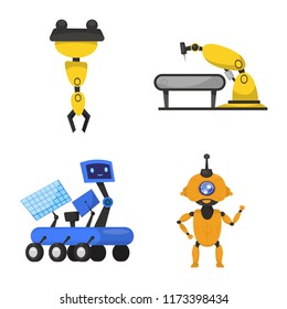 Vector design of robot and factory sign. Collection of robot and space stock symbol for web.