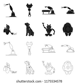 Vector design of robot and factory sign. Set of robot and space stock vector illustration.