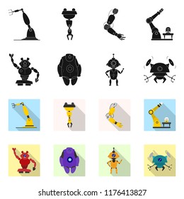 Vector design of robot and factory sign. Set of robot and space stock vector illustration.