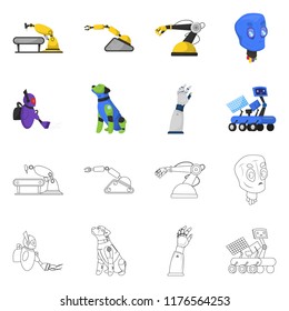 Vector design of robot and factory sign. Set of robot and space stock vector illustration.