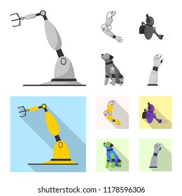 Vector design of robot and factory sign. Set of robot and space stock symbol for web.