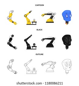 Vector design of robot and factory sign. Set of robot and space vector icon for stock.