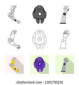 Vector design of robot and factory sign. Collection of robot and space vector icon for stock.