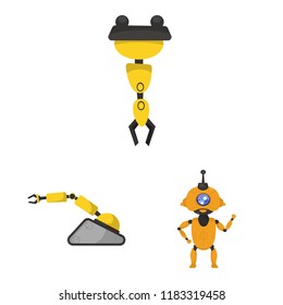 Vector design of robot and factory sign. Set of robot and space stock symbol for web.