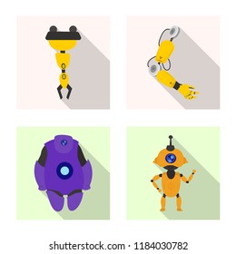 Vector design of robot and factory sign. Collection of robot and space stock symbol for web.