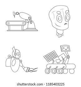Vector design of robot and factory sign. Set of robot and space vector icon for stock.