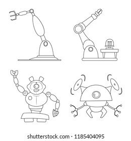 Vector design of robot and factory sign. Set of robot and space stock symbol for web.