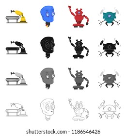 Vector design of robot and factory sign. Set of robot and space vector icon for stock.