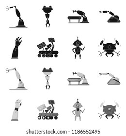 Vector design of robot and factory sign. Set of robot and space stock symbol for web.