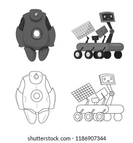 Vector design of robot and factory sign. Collection of robot and space stock symbol for web.