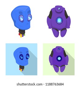 Vector design of robot and factory sign. Set of robot and space vector icon for stock.