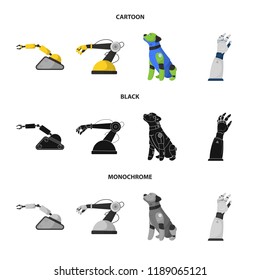 Vector design of robot and factory sign. Set of robot and space stock symbol for web.