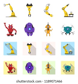 Vector design of robot and factory sign. Collection of robot and space stock symbol for web.