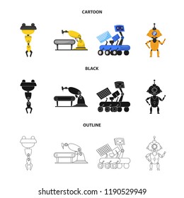 Vector design of robot and factory sign. Collection of robot and space vector icon for stock.