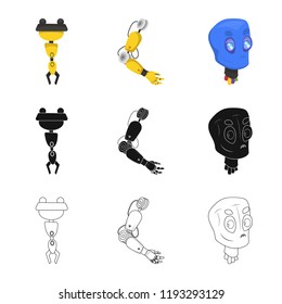 Vector design of robot and factory sign. Set of robot and space vector icon for stock.