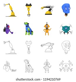 Vector design of robot and factory sign. Set of robot and space vector icon for stock.