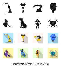 Vector design of robot and factory sign. Set of robot and space vector icon for stock.