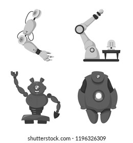 Vector design of robot and factory sign. Set of robot and space vector icon for stock.