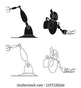 Vector design of robot and factory sign. Set of robot and space stock vector illustration.