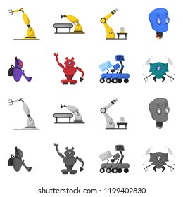Vector design of robot and factory sign. Set of robot and space stock symbol for web.