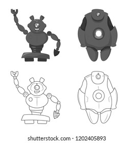 Vector design of robot and factory sign. Collection of robot and space vector icon for stock.
