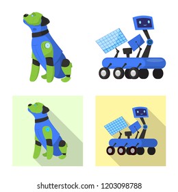 Vector design of robot and factory sign. Set of robot and space vector icon for stock.