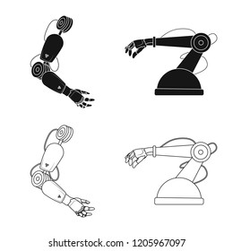 Vector design of robot and factory sign. Set of robot and space stock symbol for web.