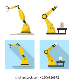 Vector design of robot and factory sign. Set of robot and space stock symbol for web.