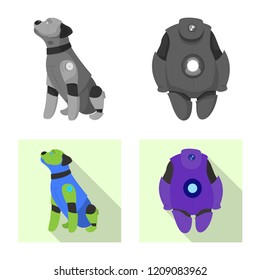 Vector design of robot and factory sign. Set of robot and space stock symbol for web.