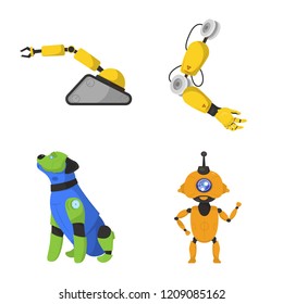 Vector design of robot and factory sign. Set of robot and space stock vector illustration.
