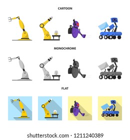 Vector design of robot and factory sign. Set of robot and space stock vector illustration.