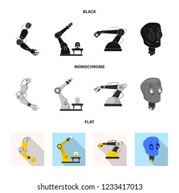 Vector design of robot and factory sign. Set of robot and space vector icon for stock.