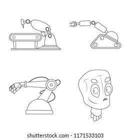 Vector design of robot and factory symbol. Collection of robot and space stock symbol for web.