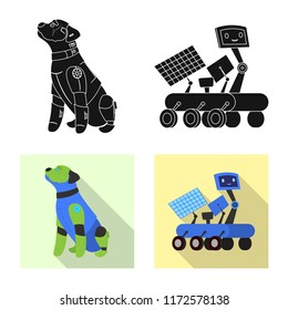 Vector design of robot and factory symbol. Set of robot and space stock symbol for web.